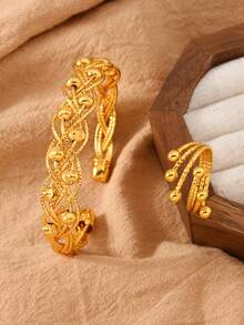 2件套中东沙特阿拉伯风格金色串珠手镯和戒指首饰套装，适合女性在斋月期间佩戴 - 金黃色 - 查看 7