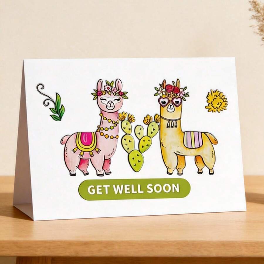 Creative Couple Of Alpacas Cutting Dies, DIY Scrapbooking Album And Embossing Stencil, Greeting Card Making Tool, Card Paper Cutting Crafts ,Gift Card Making Template Die Cuts. - Silver - View 1