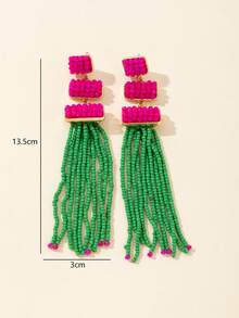 Handmade Colorful Glass Bead Tassel Earrings - Multicolor - View 3