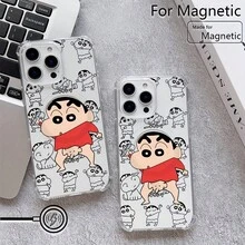 Fast EU Shipping (DE & ES)  Phone Case - Sweet Japanese Anime - Crayon Shin-Chan Case Compatible With IPhone 1, 16E, 16, 15, 14, 13, 12, 11, Air, Pro, Ma, Mini, XR, XS, X, Plus, With Transparent, Soft TPU Back Cover With Corner Protection And Magnetic Attraction - 黑色 - 查看 1