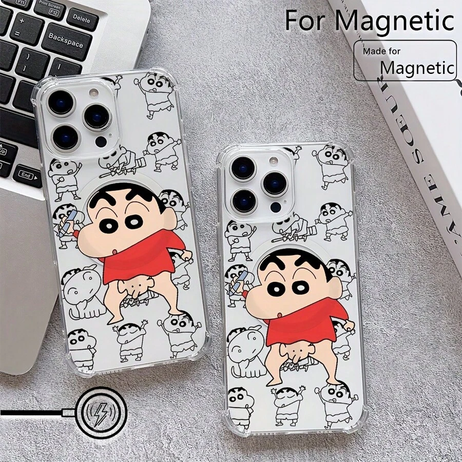 Fast EU Shipping (DE & ES)  Phone Case - Sweet Japanese Anime - Crayon Shin-Chan Case Compatible With IPhone 1, 16E, 16, 15, 14, 13, 12, 11, Air, Pro, Ma, Mini, XR, XS, X, Plus, With Transparent, Soft TPU Back Cover With Corner Protection And Magnetic Attraction - 黑色 - 查看 1