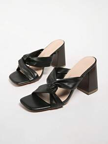 2025 Spring/Summer New Brown Suede Round Toe Chunky Heel Open Toe High Heel Sandals For Women - Black - View 1