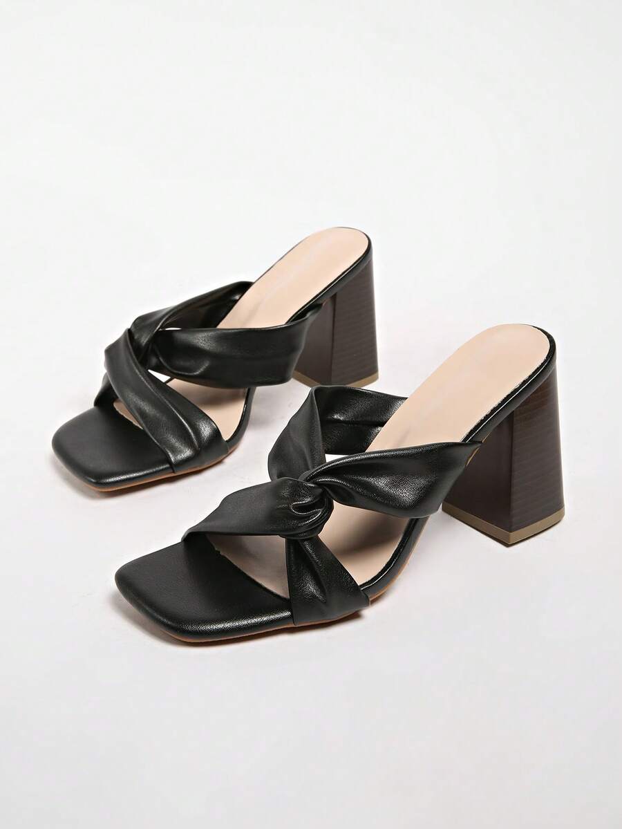 2025 Spring/Summer New Brown Suede Round Toe Chunky Heel Open Toe High Heel Sandals For Women - Black - View 1