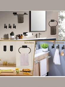 1/5 Set - USU 304 Stainless Steel Bathroom & Kitchen Accessories - No Drill Self-Adhesive Hooks, Towel Bar, Toilet Paper Holder, Towel Ring. - Square Bottom Nail-free - View 4