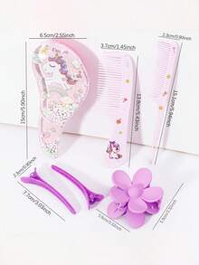 6pcs Cute Cartoon Pattern Hair Styling Set, Includes Scalp Massage Brush, Comb, Flower Hair Clips And Sectioning Clips, Suitable For All Hair Types And Daily Use - Multicolor - View 6