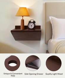 2Pcs Floating Nightstand, Modern Wood Floating Bedside Table Z-Shape Wall Mounted Nightstand Small Hanging Night Stands For Bedroom  Dark Cherry - 棕色 - 查看 2