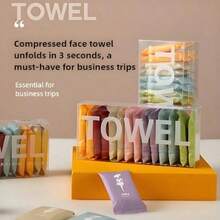 28-Piece 100% Cotton Compressed Towel Set, Disposable Compact Face And Bath Towels, Travel Must-Haves Camping Essentials Outdoor Gear, Lightweight Portable Skin-Friendly Quick Dry Towels For Hiking Trips Beach Vacation Business Travel Emergency Use Daily Toiletries, Ideal For Airport Transit Picnic Outings Gym Workouts Hotel Stays Spa Treatments And Household Daily Use - 彩色 - 查看 2