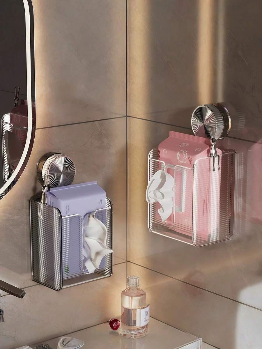 1pc Wall-Mounted Tissue Box, Facial Tissue Paper Dispenser For Bathroom, Kitchen, Hanging Tissue Box, Mask Storage For Home Use - Multicolor - View 1