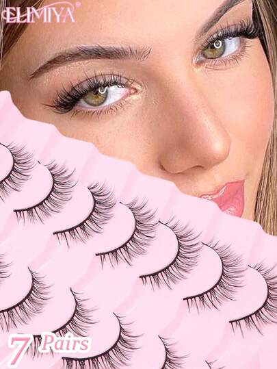 7Pairs Natural Lashes Wispy False Eyelashes Natural Look Eyelashes Manga Eye Fake Eyelashes