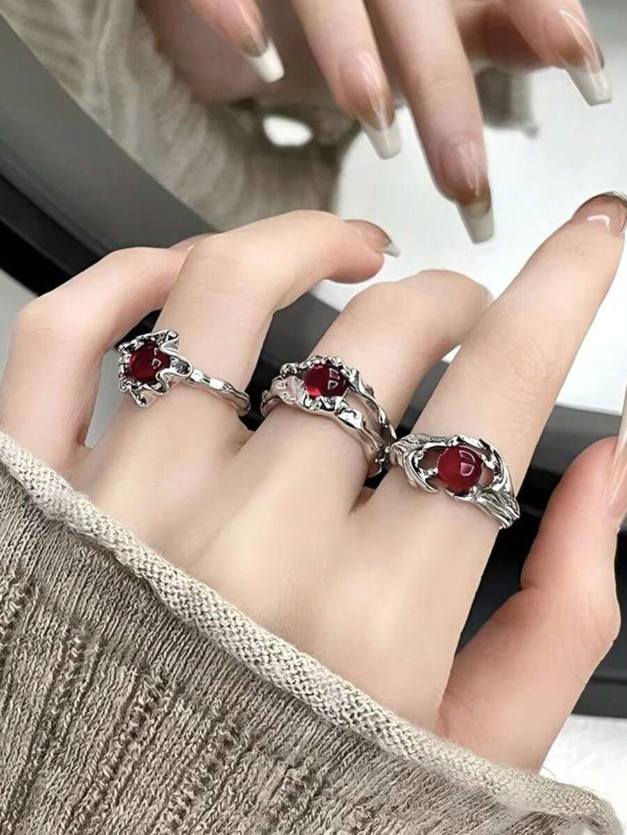 3pcs/set Rhinestone Decor Ring - Multicolor - View 1