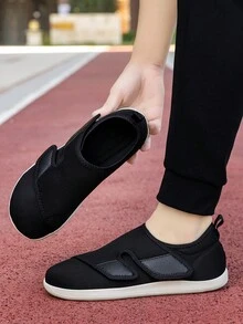 Casual Sports Adjustable Hook And Loop Wide Fit Shoes For Men, Breathable Fabric, Comfortable & Lightweight, Suitable For Middle-Aged And Elderly With Swollen Feet, Outdoor Barefoot Hiking Shoes - Black - View 2