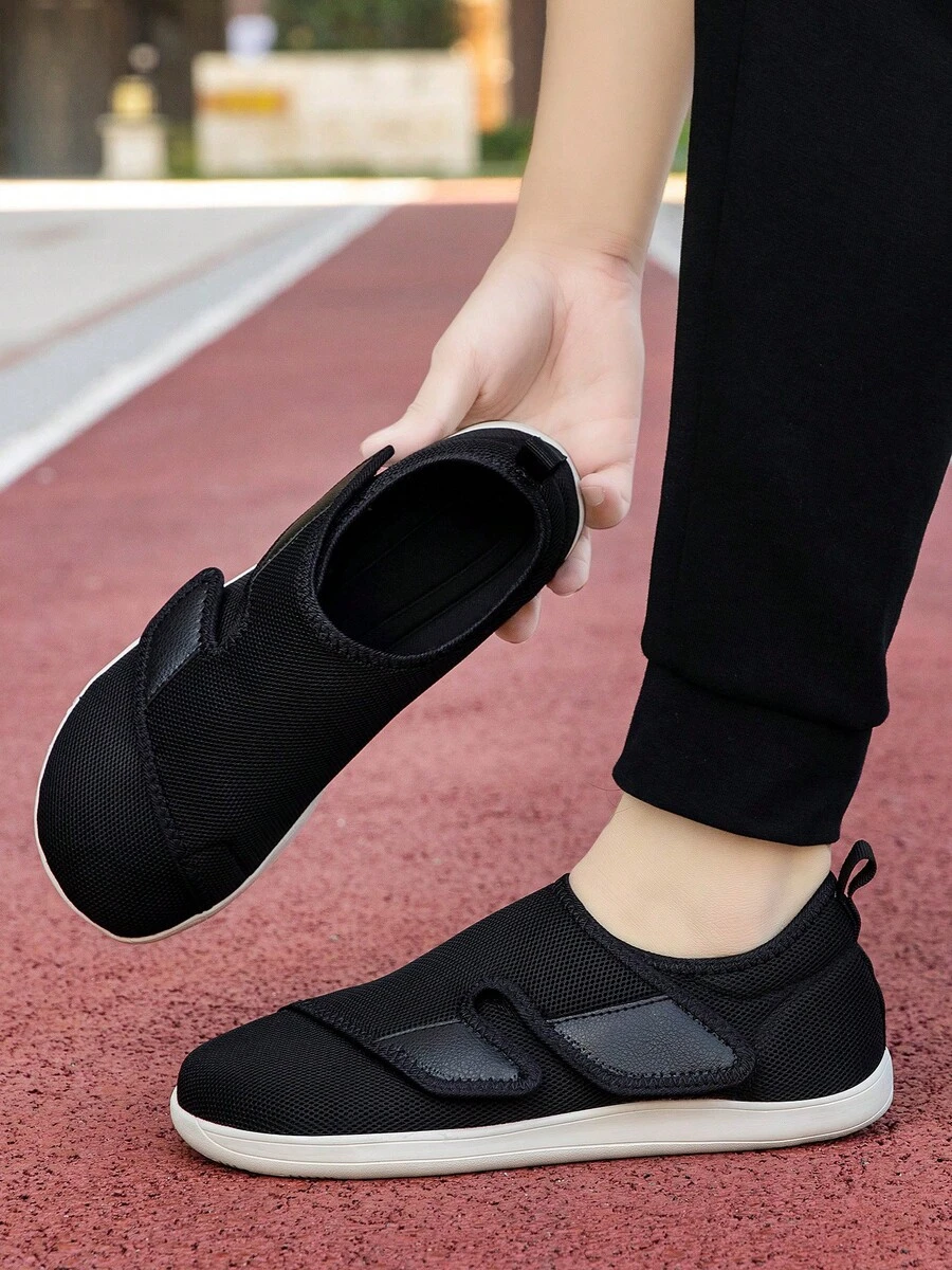 Casual Sports Adjustable Hook And Loop Wide Fit Shoes For Men, Breathable Fabric, Comfortable & Lightweight, Suitable For Middle-Aged And Elderly With Swollen Feet, Outdoor Barefoot Hiking Shoes