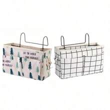 2pcs Fabric Headboard Storage Bags - Multi-Functional Hanging Storage Box With Pine Tree & Plaid Pattern, Phone Holder, Bottle & Diaper Storage, Bedside Convenient Canvas Basket - Multicolor - View 10