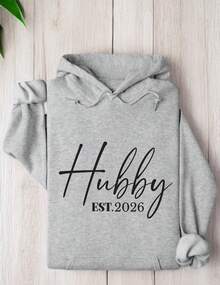 'Wifey' & 'Hubby' EST. 2026 Matching Couple Hoodies, Wedding Gift, Couple Honeymoon Bride And Groom Pullovers, Newly Couple Est 2026 Gift For Fiance ODT-1934 - Ông chồng tóc xám - Xem 2