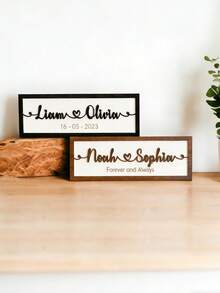 1 pieza Placa de madera con forma de corazón con el nombre de la pareja, estilo minimalista personalizado. Regalo del Día de San Valentín, placa de madera, decoración interior y recuerdo - Negro - Ver 10