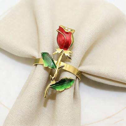 Rose Flower Napkin Rings With Rhinestones, Bulk Napkin Rings For Valentine's Day