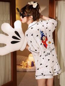 Gongdie 2 piezas Conjunto de pijama de Mickey Mouse mágico de Disney, traje de ropa de dormir de manga corta, suave y transpirable, que absorbe la humedad, para primavera/verano - Blanco - Ver 3