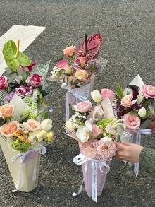 鲜花拥抱桶 | 玫瑰花束包装盒手提用品 | 节日、婚礼、生日派对鲜花礼品袋 - 彩色 - 查看 2
