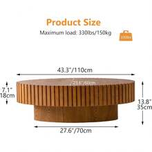 Modern Wood Round Coffee Table - Handcraft Fluted Coffee Tables With Sturdy Base, Easy Assembly, Contemporary Style Circle Coffee Table Small Tea Table For Living Room, Apartment, Office (White Thick) - Natural Oval - View 3