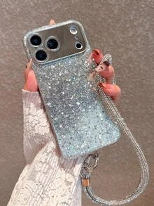 Luxury Glitter Silver Phone Case + Long Rhinestone Lanyard Strap Compatible With IPhone 17 Pro Max/17 Pro/17/16 Pro Max/16 Pro/16/16 Plus/16e/15/15 Pro Max/15 Pro/15 Plus/11/12/13/14 Pro Max/11 Pro/11 Pro Max/12 Pro/12 Pro Max/13 Pro/13 Pro Max/14 Pro/14 Pro Max, Full Body Shockproof Hard Shell - Silver-long Diamond-encrusted Cord - View 5