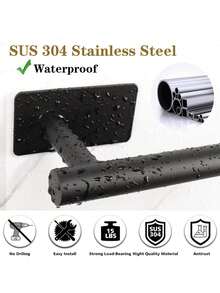 1/5 Set - USU 304 Stainless Steel Bathroom & Kitchen Accessories - No Drill Self-Adhesive Hooks, Towel Bar, Toilet Paper Holder, Towel Ring. - Square Bottom Nail-free - View 5