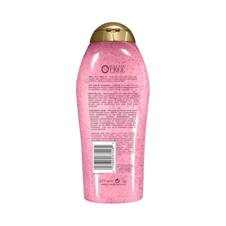 OGX Sensitive + Rose Water &Amp; Pink Sea Salt Exfoliating Body Scrub + Rose Quartz, Gentle Exfoliating Daily Body Wash Softens Skin, Body Scrub For Women, Sulfate-Free Surfactants, 19.5 Fl Oz - ColorA - 查看 5
