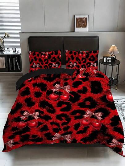 3pcs Leopard Print Bedding Set, 100% Polyester Soft, Lightweight And Breathable Bedding Ensemble. Unisex Home Decor, Available In Sizes: Super King, King, Queen, Twin. Suitable For Bedroom, Guest Room, Dorm, Hotel, All Seasons