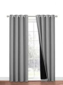 2pcs Blackout Curtains, 100% Waterproof, Thermal Insulated, UV Blocking, Suitable For Luxury Living Room, Bedroom, Home Decor, Holiday Decor - Dark Grey - View 2