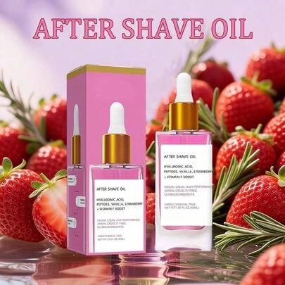 1PCS Aceite para después del afeitado con aroma a fresa y vainilla para mujeres, para una piel suave, aceite para después del afeitado de textura suave, previene los pelos encarnados y la sequedad.