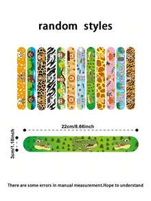 24/12pcs Animal Pat-On Bracelets, Perfect For Kids' Party Gifts, Jungle-Themed Snap Bracelets, Wildlife Leather-Textured Wristbands, Birthday Gifts, - Multicolor - View 2