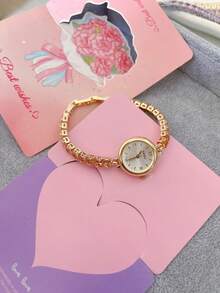 女士手链手表，粉色水晶石英表，适合日常佩戴、开学季、情人节礼物 - 均碼 - 查看 12