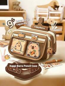 6-Piece Set, Pencil Case, 5 Stickers, Cute Capybara Pencil Box, Multi-Layer Capybara Pencil Box, Capybara Brooch Capybara Bag, For Organizing School Supplies, Pens, Rulers, Erasers, Home Upgrade, (Random 5 Stickers) - Multicolor - View 6