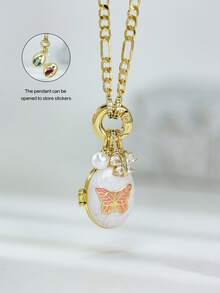 定制照片项链，照片吊坠，妻子项链，个性化贝壳形照片项链，定制图像项链，蝴蝶项链，青少年款 - 金色 - 查看 13