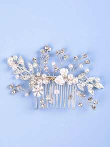 1件优雅花卉水晶女士发梳，浪漫新娘婚礼头饰，公主派对装饰发饰，伴娘发饰 - 彩色 - 查看 9