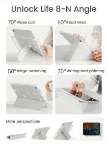 A Cute Cartoon Cat, Star, Fish & Letter Pattern Acrylic Transparent Crystal Back Cover, Shock-Proof, Suitable For IPad 7th, 8th, 10th Gen (10.2 Inch), Built-In Pencil Slot, Sleep/Wake Function, Ideal Christmas & New Year Gift - Cat Eats Fish - View 6