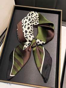 1 chiếc khăn bandana vuông in họa tiết da báo cao cấp dành cho nữ, chất liệu giả lụa, kiểu dáng thường ngày, đa năng, thích hợp để trang trí cổ. - Họa tiết da báo màu xanh lá cây - Xem 9