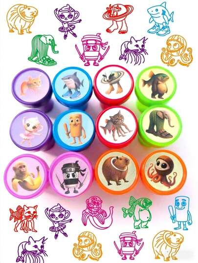 Set de 10 sellos con estilo italiano "Crazy", que incluye patrones como "Tong Tong Tong", "Sahul", "Tellararo", adecuado para recuerdos de fiesta, recompensas en el aula, regalos creativos de sellos