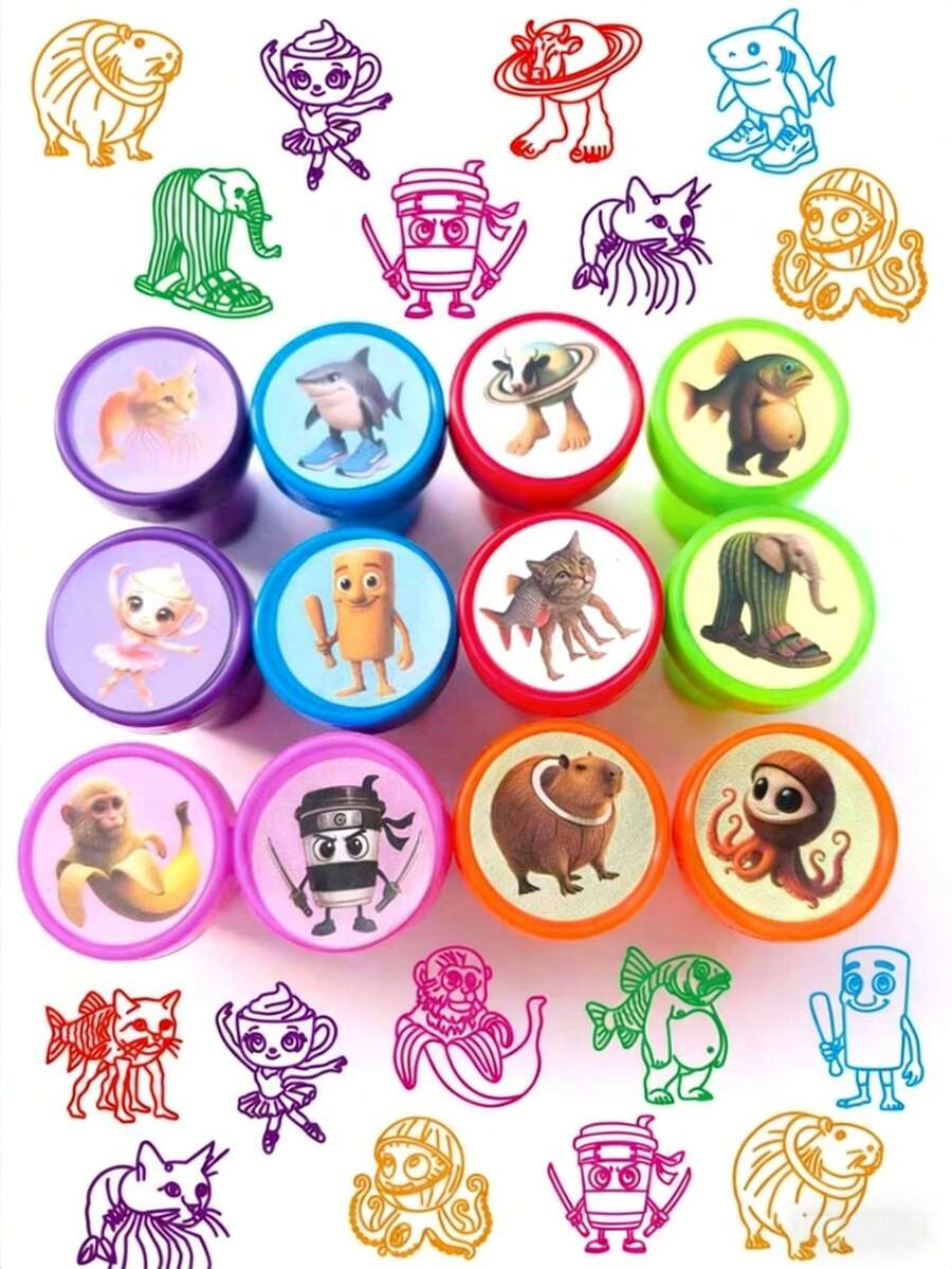 10pcs Italian Style "Crazy" Stamp Set, Including Patterns Like "Tong Tong Tong", "Sahul", "Tellararo", Suitable For Party Favors, Classroom Rewards, Creative Stamp Gifts - Multicolor - View 1