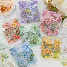 EZ PEACH コラージュ素材 シール フレーク 透明 花々 透かし彫り 防水 レトロ PET コラージュDIY 手作り 素材紙 紙もの パック シールシート 手帳デコ 付箋 飾り かわいい おしゃれ 日記デコレーション 40枚セット 花々/白 - 花々/紫 - チェックする 6