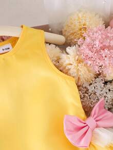 女婴度假无袖连衣裙，带蝴蝶结和网纱装饰，夏季 - 橘色 - 查看 5