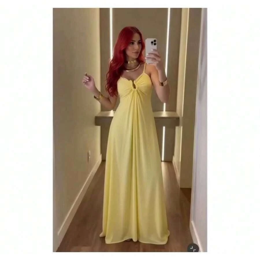 Long Dress With Straps And Underwire | Perfect Fit | Elegant Summer - Yellow - View 1