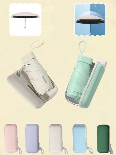 Mini Pocket Umbrella With Storage Box, Portable Handheld Sun Umbrella With Card Slot, Subway Safety Umbrella, Suitable For Mothers, Students, Business, Rainy And Sunny Days, Waterproof, Easy To Carry, Household Essential, Suitable As Muslim Festival Gift