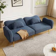 [Sleeping Function] 2-Seater Sofa Bed - Modern 2-Seater Sofa With Adjustable Backrest And Gold Metal Legs, Integrated Bed Function. Multifunctional 2-In-1 Furniture.