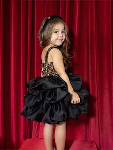 Gold Sequin Black Mesh Elegant Party Dress, Princess Gown Suitable For Girls Birthday Party, Flower Girl Wedding, Prom, Easter, Graduation - Black - View 7