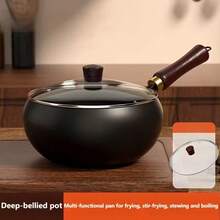 Panela de Ferro Fundido Sem Revestimento com Forro, Panela de Ferro de Bottom Grosso Sem Revestimento, Frigideira Antiaderente Artesanal Sem Revestimento, Frigideira Antiaderente, Adequada para Cozinhar e Cozinhar, Compatível com Fogão a Gás e Cooktop de Indução, Perfeita para Festas e Reuniões de Natal.