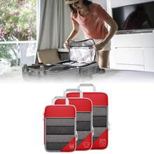 3PCS Compression Packing Cube Kit Mesh Design Visible Waterproof Portable for Travel Daily Use Red - Rojo - Ver 2