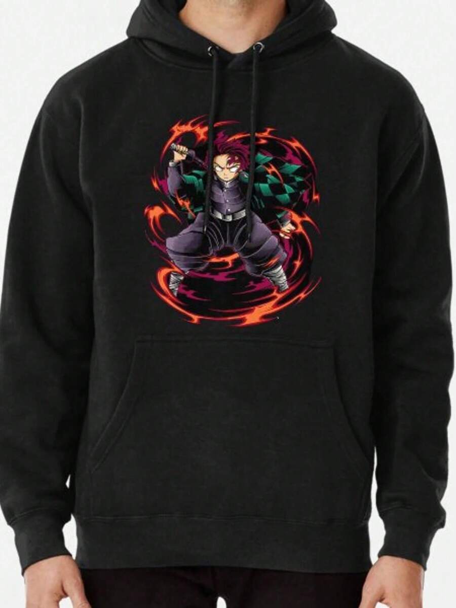 Tanjiro KamadoS - DemonS Slayer Japońskie Anime Kreskówki Bluzy z kapturem Bluzy z nadrukiem Bluzy z kapturem męskie i damskie Bluzy z kapturem unisex w stylu vintage z kieszeniami Długi rękaw Bluzy z kapturem i swetry casualowe Bluzy z kapturem i swetry z grafiką Zabawna bluza z kapturem Wiosna Jesień i zima Ubrania streetwearowe dla mężczyzn i kobiet - Czarne - Zobacz 1