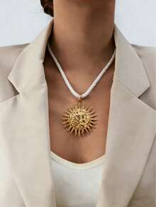 1pc Summer Vacation Beach Style Sun Pendant Chunky Rope Necklace For Women - Multicolor Sun - View 4