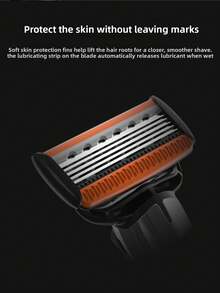 Men's Manual Safety Shaver Set, 5-Layer Manual Shaver Blades, Replaceable Safety Shaver Head, Used For Shaving, Trimming Beard And Body Hair - Orange - View 6