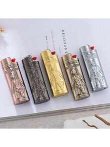 1pc Embossed Survival Metal Lighter Case, Fits BIC J6 Full Size Lighters - Fashionable Lighter Holder, Embossed Survival Metal Lighter Case Lighter Cover, Windproof Minimalist Vintage , Ideal Gift Choice For Fashionable Men - Multicolor - View 6